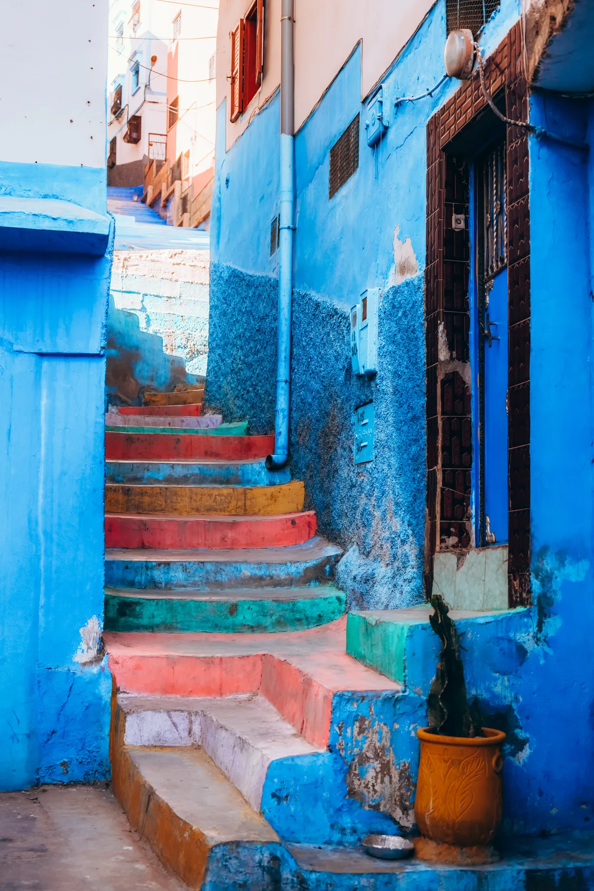 Painted blue stairs in the medina of Chefchaouen