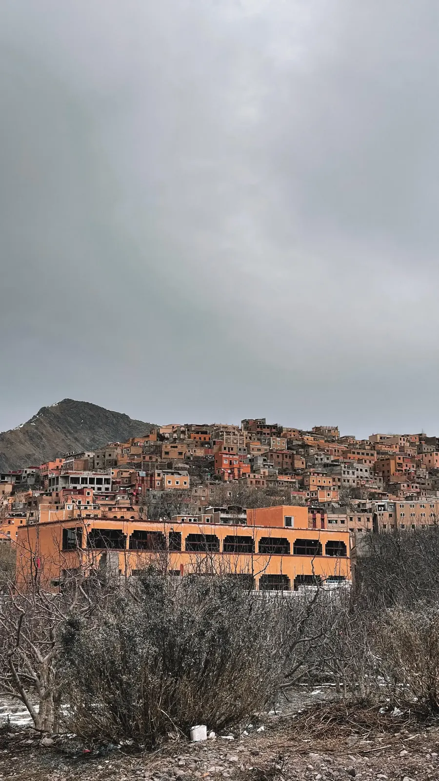 The green Imlil valley below the High Atlas mountains